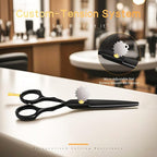 Purple Dragon 5.5 inch Hair Cutting Scissors Set with Razor, Leather Scissors Case, Barber Hair Cutting Shears Hair Thinning/Texturizing Shears for Professional Hairdresser or Home Use (Black)