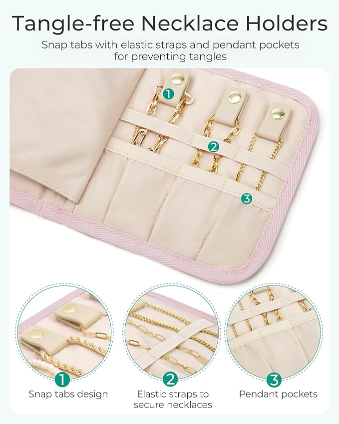BAGSMART Travel Jewelry Case Organizer, Roll Foldable Jewelry Case - Image 5