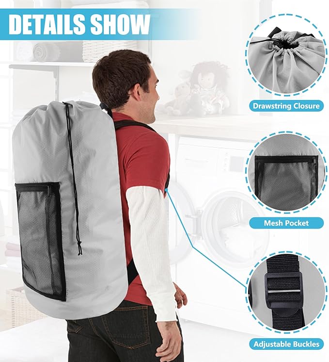 Laundry Bag Backpack, Dirty Clothes Travel Bag - Image 2