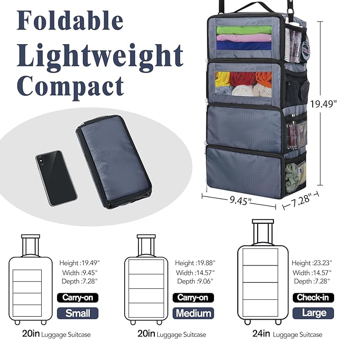Hanging Travel Organizer, Carry on Luggage Suitcase Organizer, Travel - Image 2