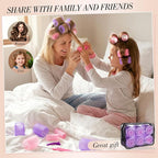 Obeoby 4 Sizes Hair Rollers for Women, 50 Pcs Set Hair Curlers with Clips Comb Curlers for Long Short Curly Hair and Bangs (25, 36, 48, 60mm), Pink Purple