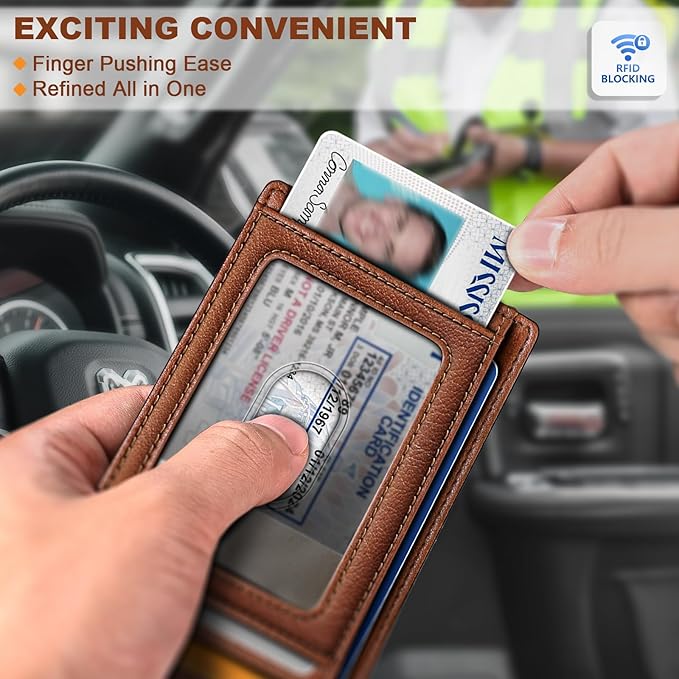 BULLIANT Men Wallet, Slim Leather Wallet Money Clip Card Hodler - Image 6