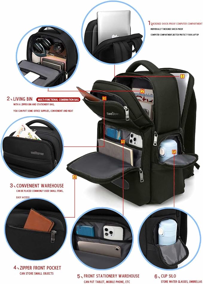 Men's Multilayer Backpack Business Casual Large Capacity Multifunctional Laptop - Image 5