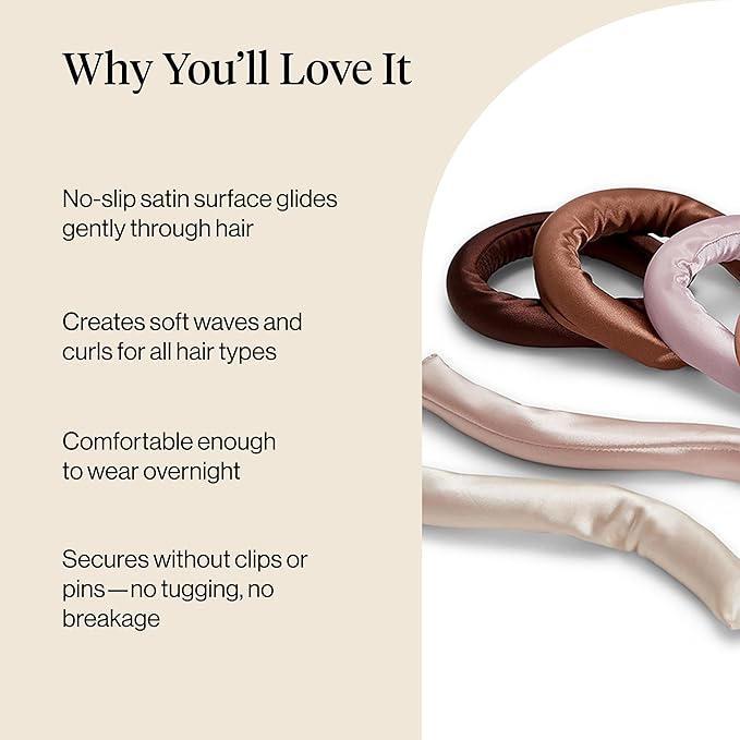 Kitsch Satin Heatless Hair Curlers – No Heat Hair Curlers to Sleep In for Overnight Curls – Soft Heatless Curling Rods for Women with Short & Long Hair - Alternative to Heat Styling – 6 pcs, Rosewood