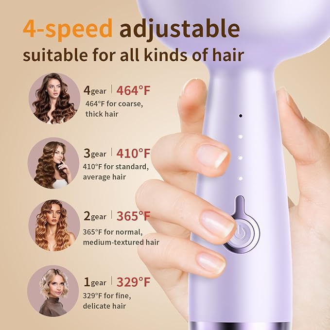 Crimper Hair Tool, Beach Waves Curling Wand,Ionic Hair Waver with 1.26 Inch Double Barrel for Women，Easy to Use，Four-Speed Adjustment and Automatic Power-Off, Purple