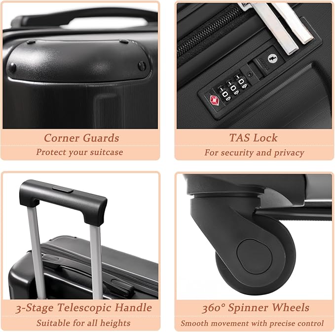 Merax Carry on Luggage Set, 20 Inch Hardshell ABS Suitcase - Image 4