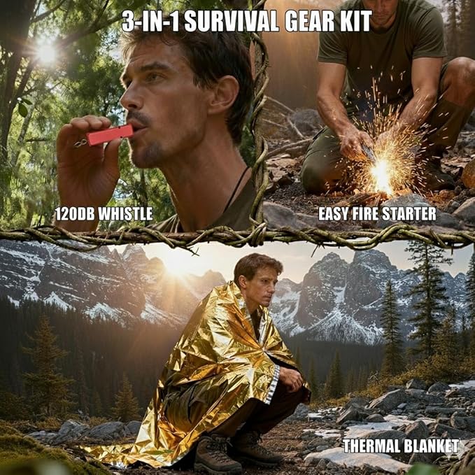 Professional 3-in-1 Survival Kit: Emergency Blanket, 120dB Whistle & - Image 2