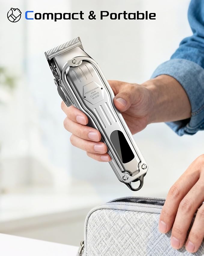 KIKIDO Hair Clippers Professional Cordless for Men, Barber Clippers for Hair Cutting Kit, Wireless LCD Display Hair Trimmers Set, Rechargeable Haircut Machine for Family (Sliver)