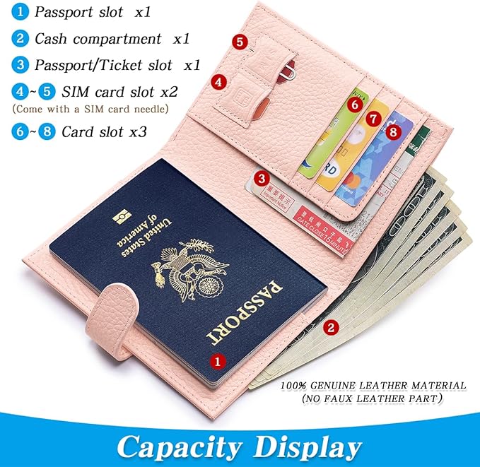 Passport Holder for Travel Women RFID Blocking Genuine Leather Passport Wallet - Image 2