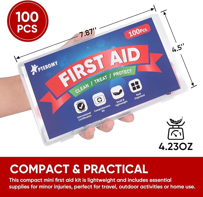 PTEROMY 100 Piece Mini First Aid Kit, Portable Small Emergency Kits Compact 1st - Image 2