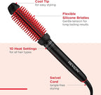 REVLON New and Improved SmoothStay Coconut Oil-Infused Heated Hair Styling Brush | 1” Barrel for Voluminous, Shiny Results (Black/Red)