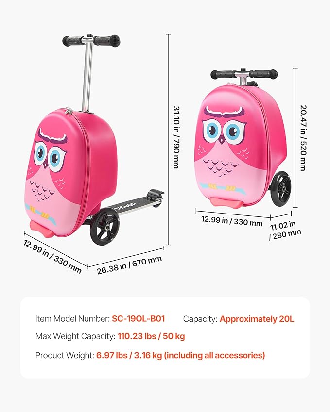 VEVOR Ride-on Luggage, 20 L Capacity, 20 Inches Kids Scooter Suitcase - Image 7