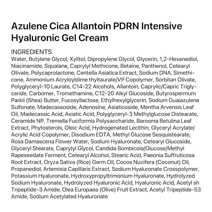 Le Nubele Azulene Cica Allantoin PDRN Intensive Hyaluronic Gel Cream, Salmon DNA PDRN 5,000ppm, Peptide, Collagen Boost, Calming, Hydrating, Purple Face Moisturizer, Korean Skin Care 30ml/1.01 fl.oz.
