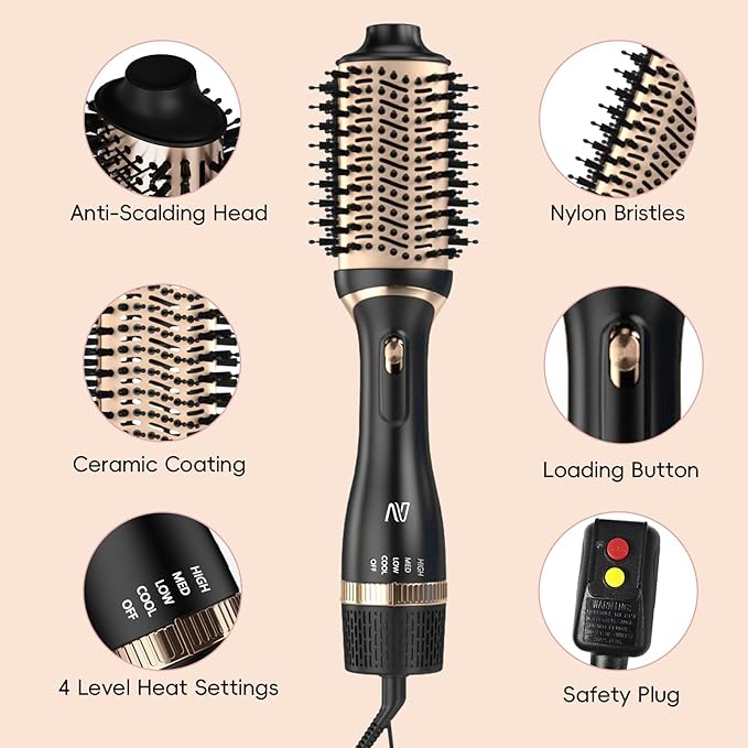 Hair Dryer Brush Set, Multifunctional Hot Air Brush for Salon Blowouts, Negative Ion Technology & Quick Drying, Shiny and Less Frizz, Black Orange