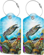 2 Pack Sea Turtle Luggage Tag for Suitcases, Cool Leather Suitcase Labels by SNAPMADE