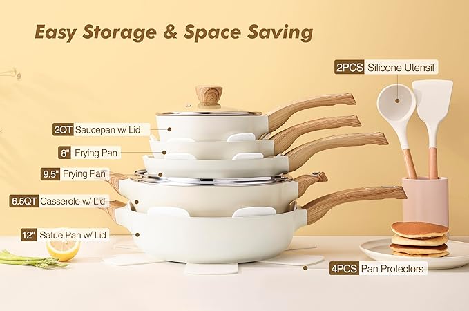 SENSARTE Ceramic Cookware Set, Pots and Pans Set Non stick, 14-Piece Induction - Image 3
