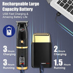 HIENA PRO Hair Trimmers and Foil Shaver for Men Kit,Men Professional Cordless Barbers Hair Clippers with LCD Display,Black Gold Zero Gapped Hair Trimmer, Double Foil Shaver