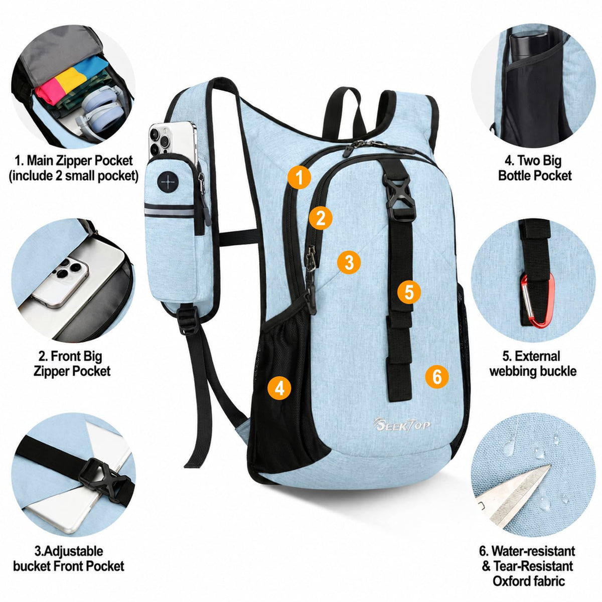 15L Small Hiking Backpack for Women Men (Sky Blue / 15L)