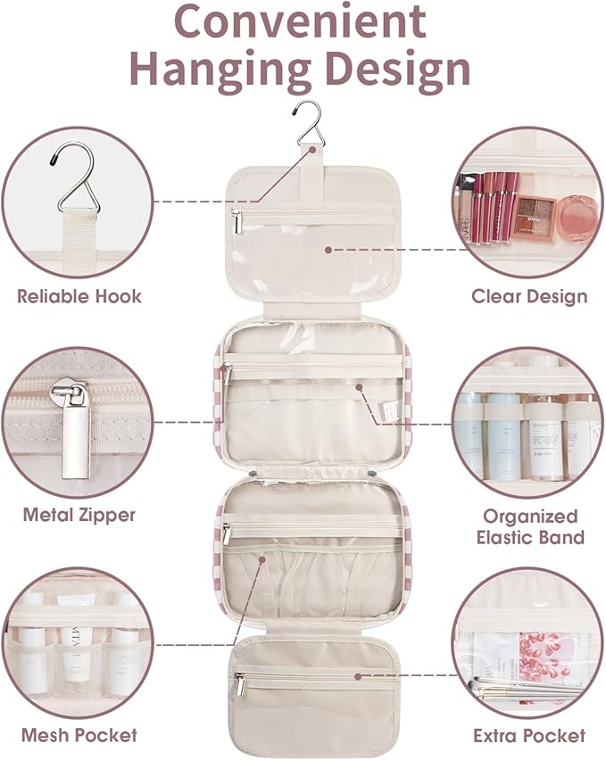 Narwey Hanging Toiletry Bag for Women Travel Makeup Bag Organizer Toiletries - Image 3