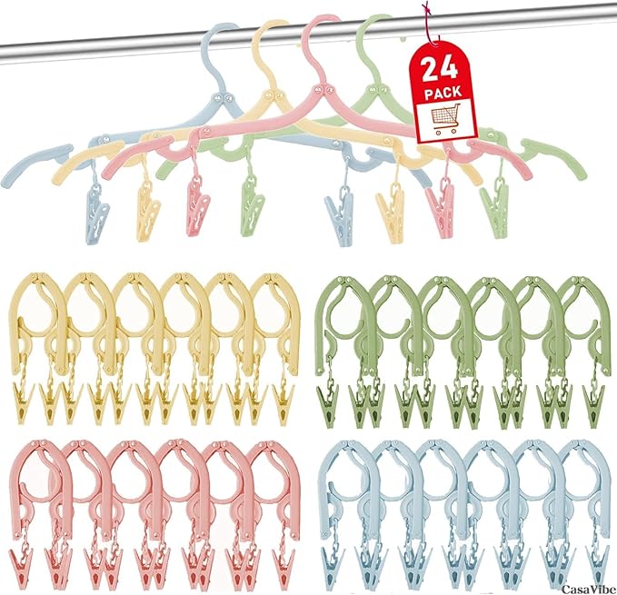 24 Pcs Travel Hangers with 48 Pcs Clips, Portable Folding Clothes Hangers by Unknown
