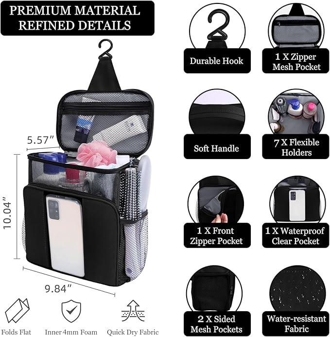 Mesh Shower Caddy, Portable HangingTravel Toiletry Bag Dorm Room Essentials - Image 2