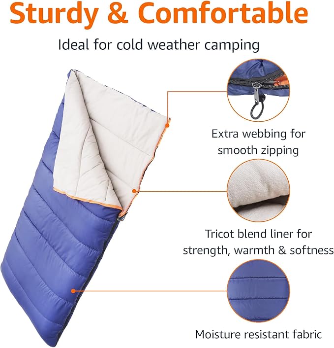 Amazon Basics 30°F Cool Weather Sleeping Bag, 75 Inches x 33 Inches - Image 2