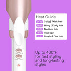 Conair Double Ceramic 1 ½-Inch Long Barrel Curling Iron, 1 ½-Inch Barrel Creates Soft Waves, Hair Waver for Use on Medium & Long Hair, White/Rose Gold