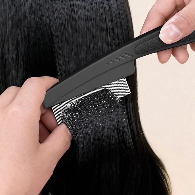 Dandruff Comb Fine Tooth Scalp Detox Comb Lice for Women, Men & Kids Stainless Steel Scalp Detoxing, Sweep & Massage Hair Brush Tool for Hair Care (Black+Orange)