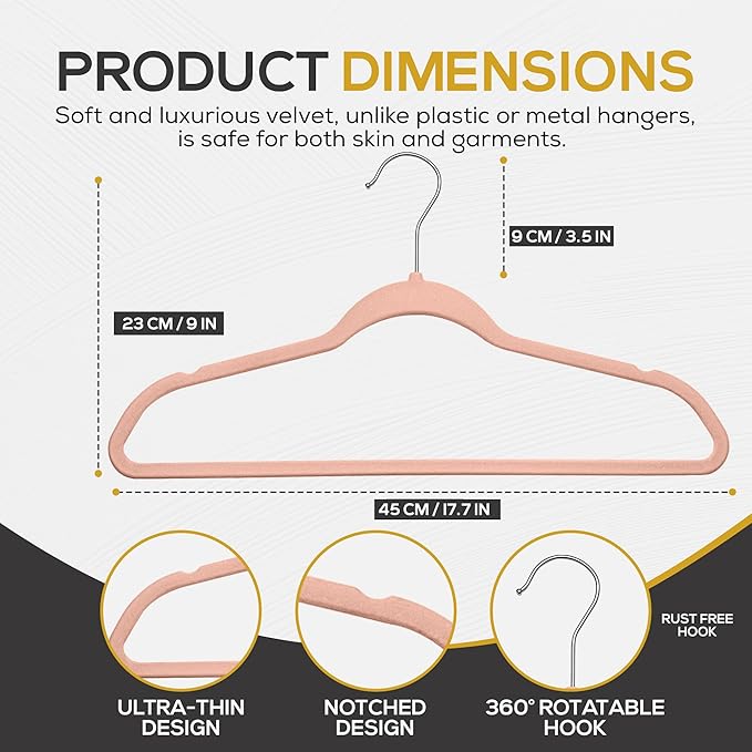 50 Pack New Premium Quality Velvet Hangers Ultra Thin Non Slip Adult Felt Space - Image 2