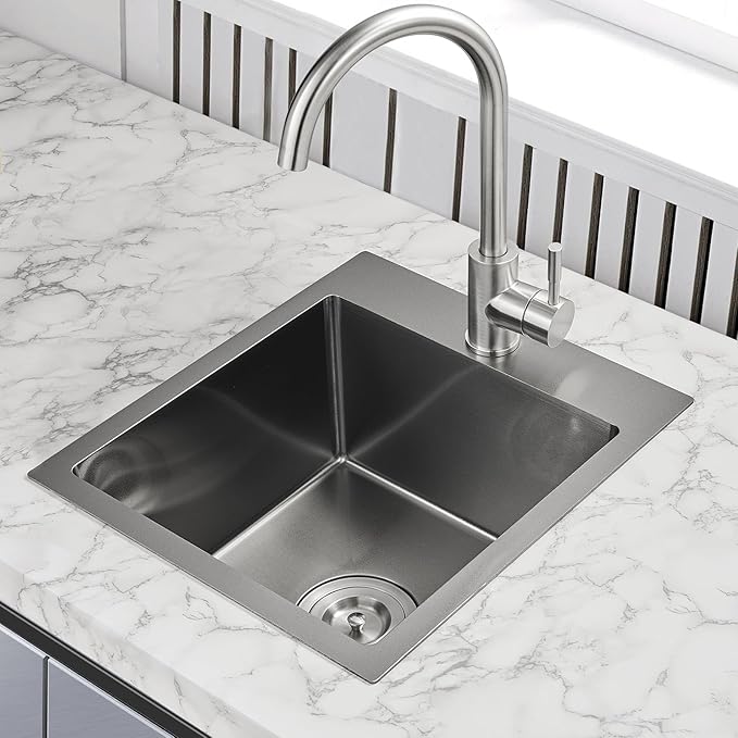 POPFLY Kitchen Sink, 15×17 Inch Drop In Black Small Kitchen Sinks, 18 Gauge - Image 2