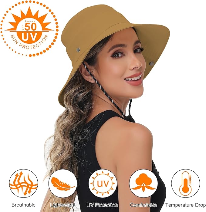 Sun Hats for Women Bucket Hat UV Protection Fishing Hat Wide Brim Safari Hats 2 - Image 3