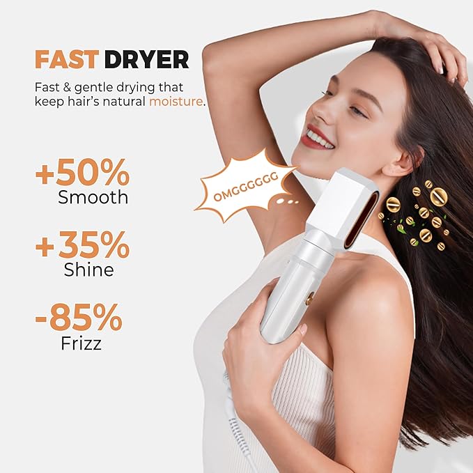 6 in ONE Blow Dryer Brush Ionic Hair Dryer Brush for Women, Hot Air Brush Hair Styling Tools 100-120V, Air Curling Iron Round Brush Blow Dryer 800W