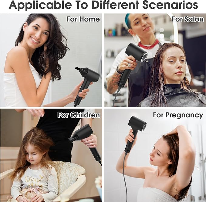 KARFUN Hair Dryer, 110000 RPM High-Speed Brushless Motor Fast Drying Blow Dryer, 57dB Low Noise Hair Dryer for Home or Travel, 3 Temps & 2 Speeds (Black)