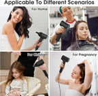 KARFUN Hair Dryer, 110000 RPM High-Speed Brushless Motor Fast Drying Blow Dryer, 57dB Low Noise Hair Dryer for Home or Travel, 3 Temps & 2 Speeds (Black)