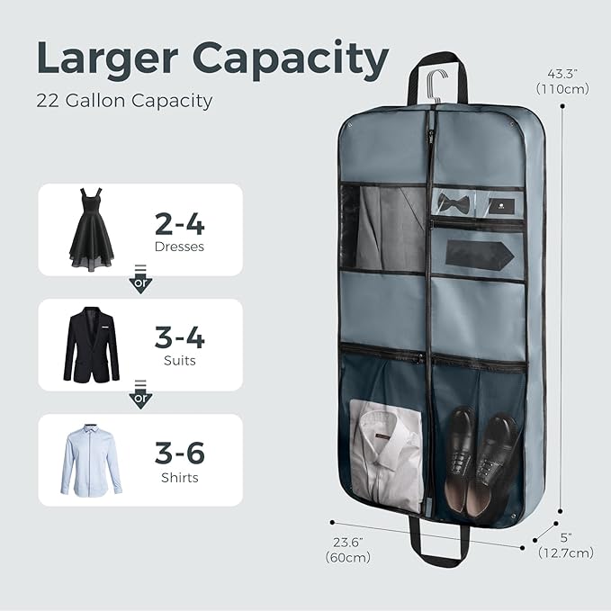 pack all 43" Premium Gusseted Travel Garment Bag, Heavy Duty Hanging Suit Bag - Image 2