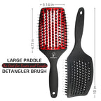 Curved Vented for Blow Drying - Boar Bristle Brush (Large) with Comfortable Handle - Soft Bristle Brush for Thick and Fine Hair - Natural Boar Bristles for Women, Men & Kids - RED