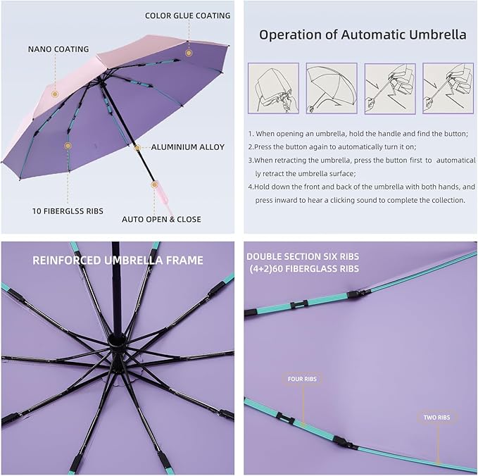 Folding Umbrella Anti-UV Compact Durable Folding Umbrella Auto Open Close - Image 6