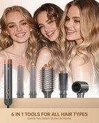 Hair Dryer Brush, webeauty 5 in 1 Professional Hot Air Styling, High-Speed Negative Ionic Hair Dryer Fast Drying, Multi Hair Styler with Air Curling Iron, Volumizing, with Carrying Case (Grey Gold)