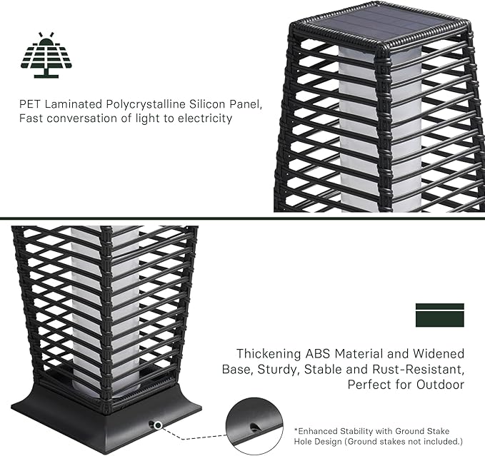 Grand patio 2-Piece Outdoor Floor Lamp Solar Powered Lantern Waterproof Wicker - Image 8