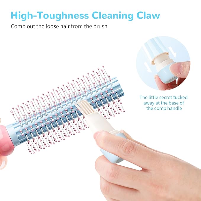 Round Hair Brush, Detangling Fluffy Scalp Brush with Ergonomic Big Handle, Plastic Lightweight Macron Styling Color Comb for Faster Blow Drying and Volume for Long,Thick, Curly Hair Women/Girls/Kids