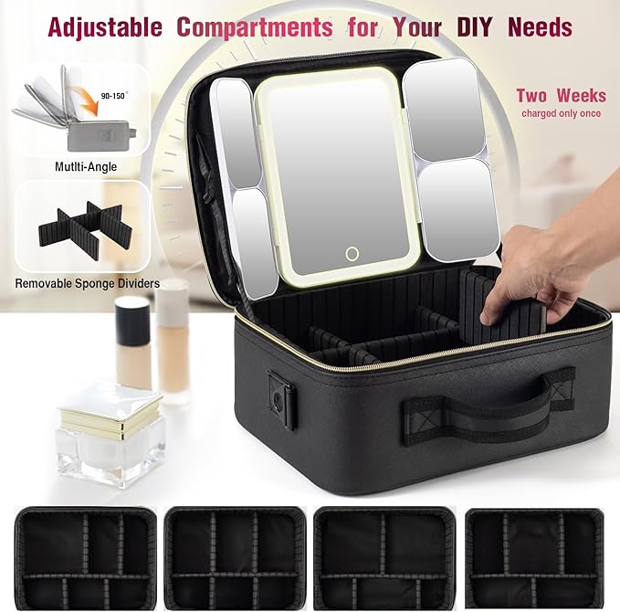 Mid-Size Makeup Bag with LED 1X5X10X20X30X Magnifying Mirror and Travel Makeup - Image 6