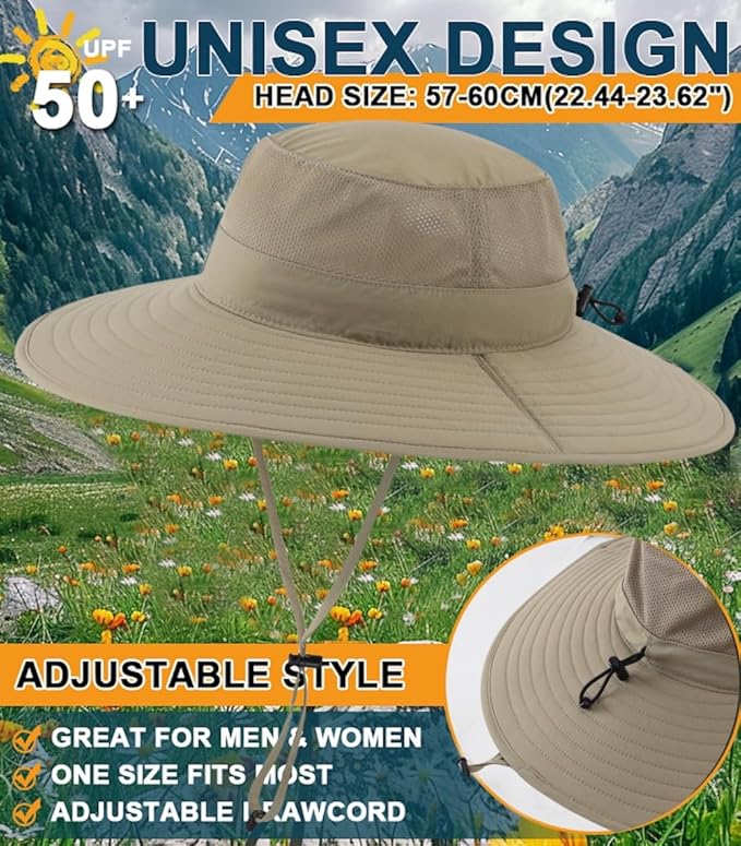 Home Prefer UPF50+ Mens Sun Hat Wide Brim Fishing Hat Foldable Large Brim UV - Image 4