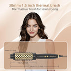 24K Gold Thermal Brush, Blowout Long Lasting Look Curling Brush, 30s Fast Heated Round Brushes 1.5" Makes Hair Smoother Get Natural Curls, 5 Temp Settings, Universal Voltage for Travel, Easy to Use