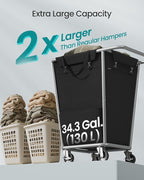 SONGMICS Laundry Basket with Wheels, 34.3 Gallons Rolling Laundry Hamper with - Image 3