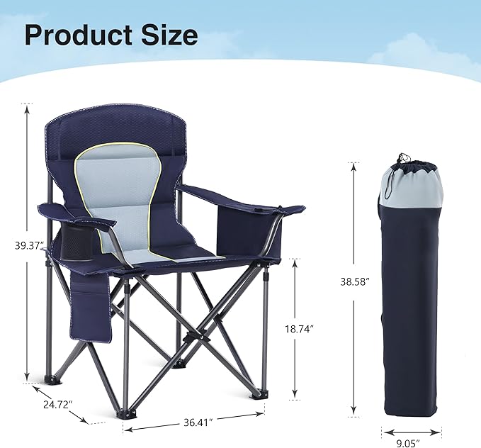 HIGH POINT SPORTS Oversized Camping Folding Chair, Heavy Duty Portable Outdoor - Image 2