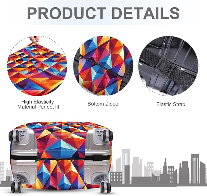 ANNA QUEEN Colorful Geometric Luggage Cover, Abstract Prism Pattern Suitcase - Image 4