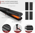 Pulla Hair Straightener and Crimper - 4 in 1 Tourmaline Ceramic Flat and Curling Iron for Hair Styling with Adjustable Temperature - Salon High Heat 320°F - 430°F for All Hair Types