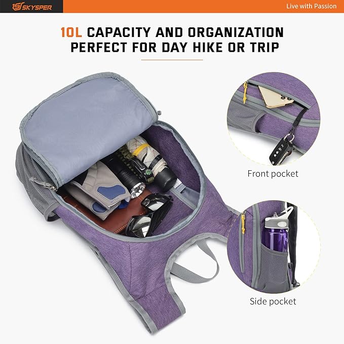 SKYSPER Small Daypack 10L Hiking Backpack Packable Lightweight Travel Day Pack - Image 3