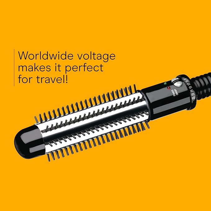 Conair Instant Heat Curling Iron Brush, 1 1/4-Inch Barrel Curling Brush for Short Hair, 30-Second Heat-Up with 25 Heat Settings for All Hair Types, Black