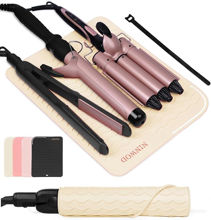Oversize Large Silicone Heat Resistant Mat, 13.19" x 10.24" Professional Heat Mat for Curling Iron, Portable Vanity Decor Makeup Mat Cover for Travel Vanity Salon(Beige)